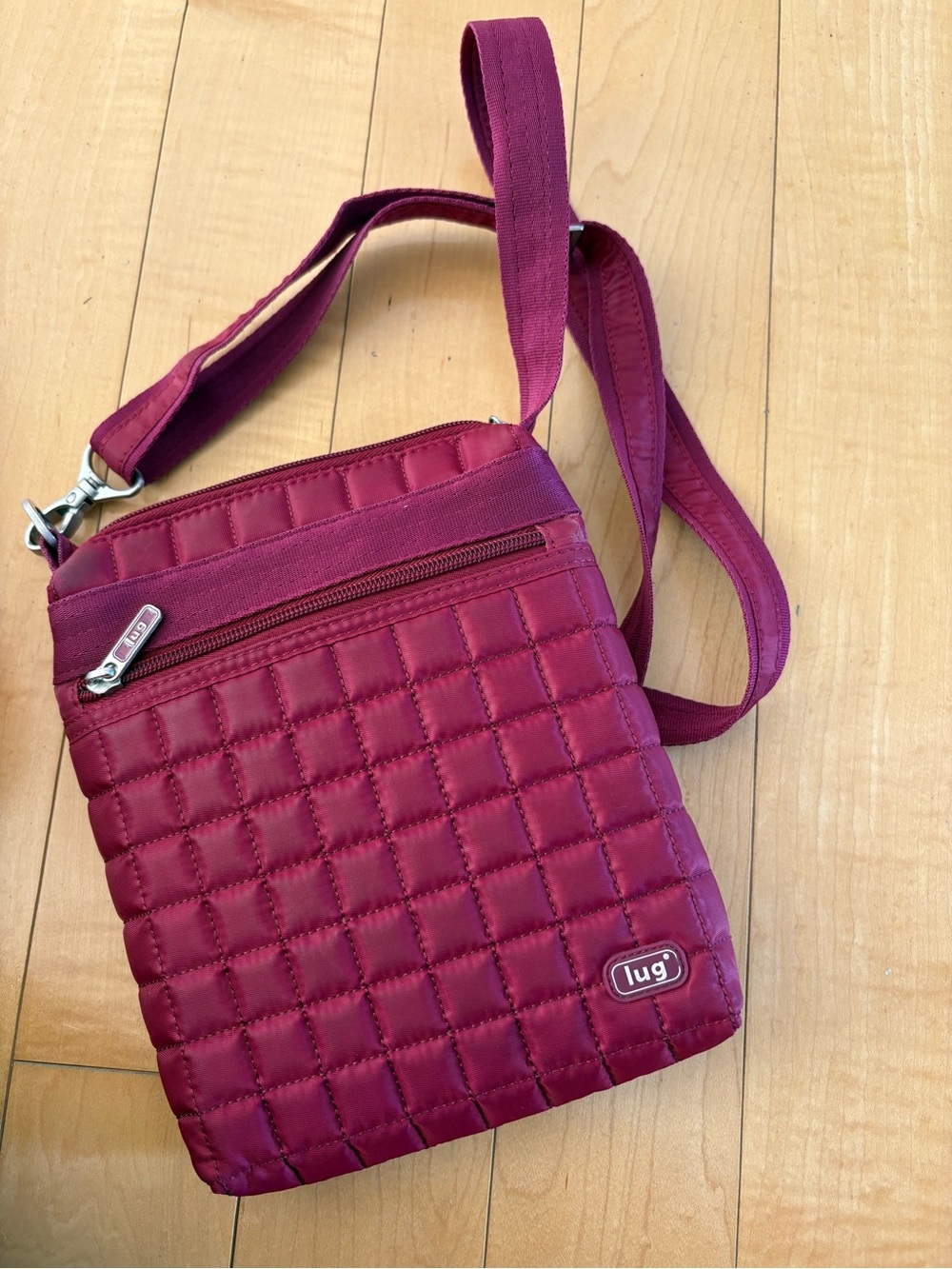 lug Quilted Small Crossbody Bag in Berry Plum Burgundy Adjustable Strap